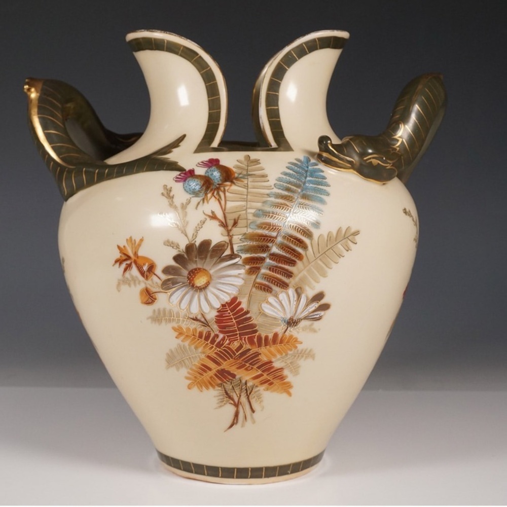 Antique Victoria Carlsbad‎ Austria Double Spout Cream and Gold Porcelain Vase